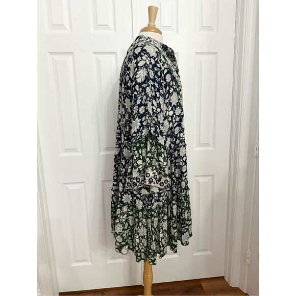 Miss June Oceane Floral Navy & Green Floral Bell Sleeve Bohemian Dress M L OS - Picture 4 of 7